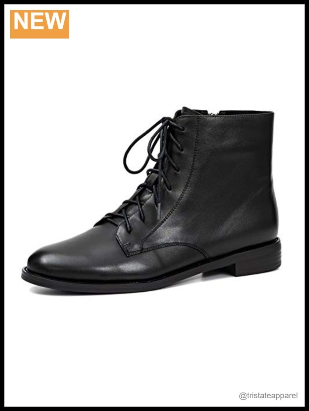 Women's Lace-up Leather Ankle Boots, Low Heel, Slip Resistant